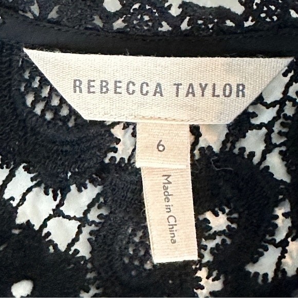 Rebecca Taylor Black Silk Georgette Lace Ruffle Short Sleeve Blouse 4 - Picture 4 of 8